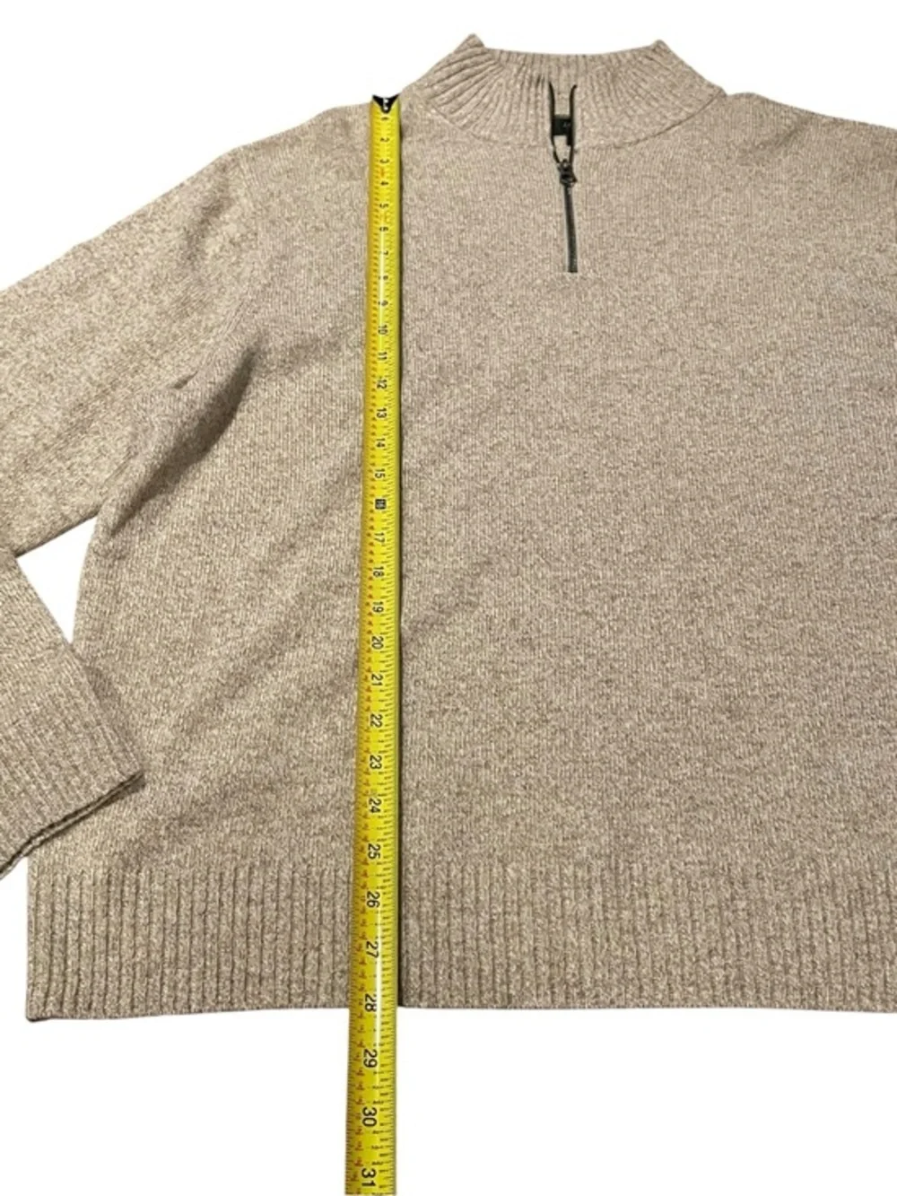 Mens XXL J Crew 1/4 Zip Sweater Merino Wool Blend Pullover Beige Tan 2XL